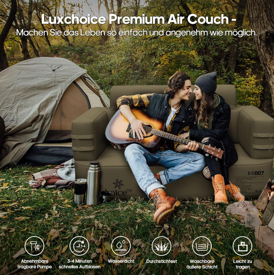 Aufblasbares Camping Sofa mit USB-Pumpe, 300 kg Traglast, Tragbar
