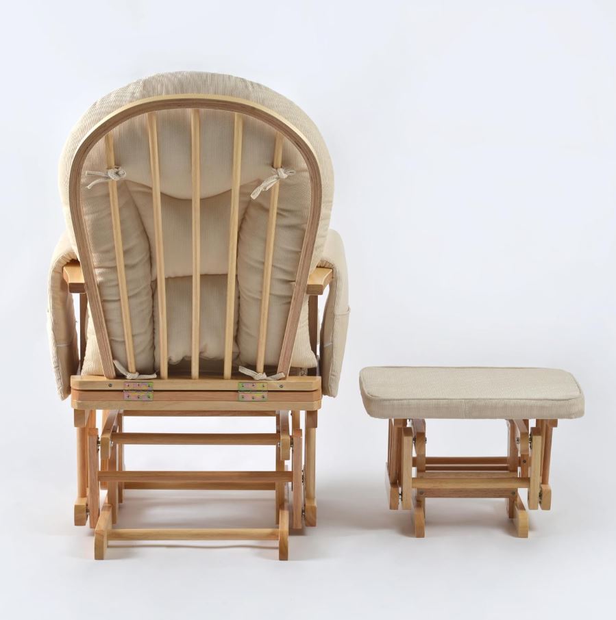 Stillstuhl Glider & Hocker, Entspannungsstuhl Schaukelsessel, Natur/Creme