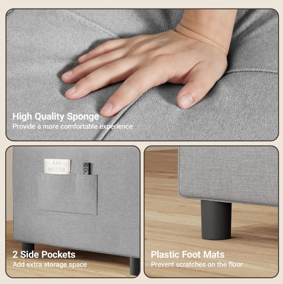 Schlafsessel mit Bettfunktion, Schlafsofa 3-in-1 ausziehbar, Hellgrau