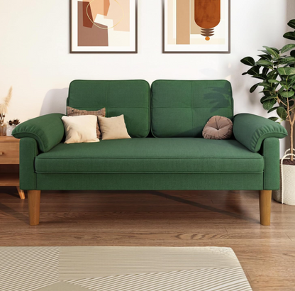 Sofa 2-Sitzer mit Armlehne & Seitentasche, Kleines Stoffsofa für Wohnzimmer & Büro