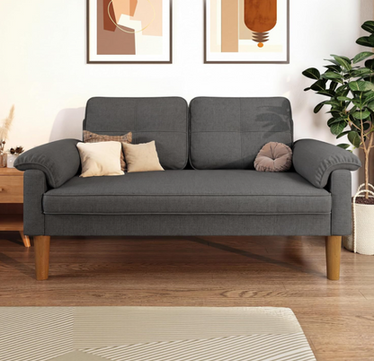 Sofa 2-Sitzer mit Armlehne & Seitentasche, Kleines Stoffsofa für Wohnzimmer & Büro