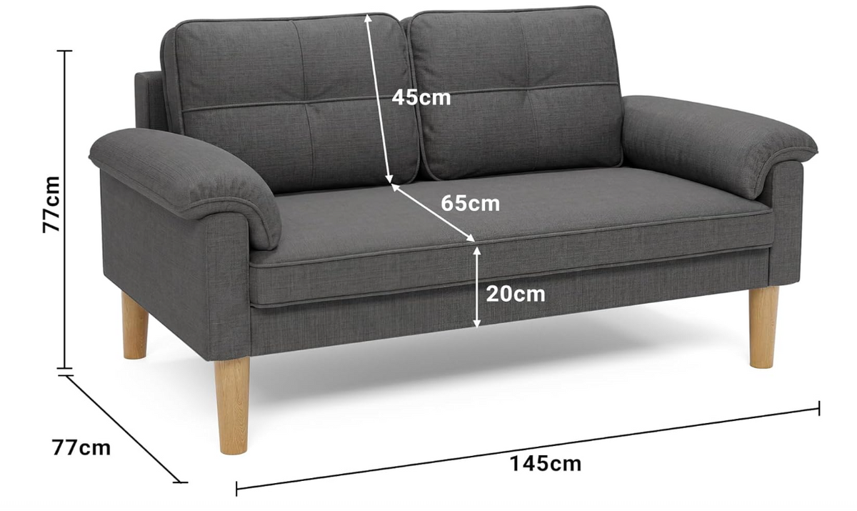 Sofa 2-Sitzer mit Armlehne & Seitentasche, Kleines Stoffsofa für Wohnzimmer & Büro
