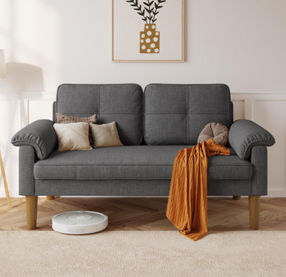 Sofa 2-Sitzer mit Armlehne & Seitentasche, Kleines Stoffsofa für Wohnzimmer & Büro