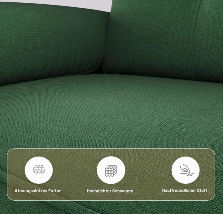 Sofa 2-Sitzer mit Armlehne & Seitentasche, Kleines Stoffsofa für Wohnzimmer & Büro