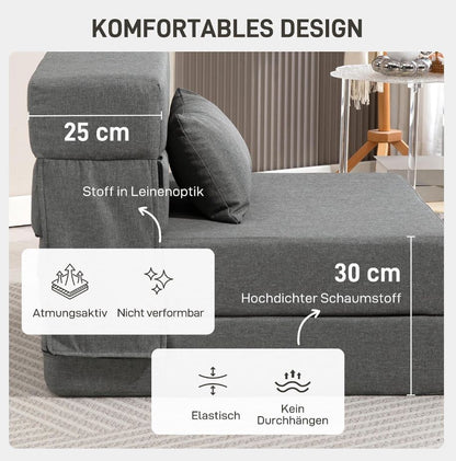 Schlafsessel 3 in 1 mit Leinenoptik, 80 x 80 x 64 cm, Dunkelgrau