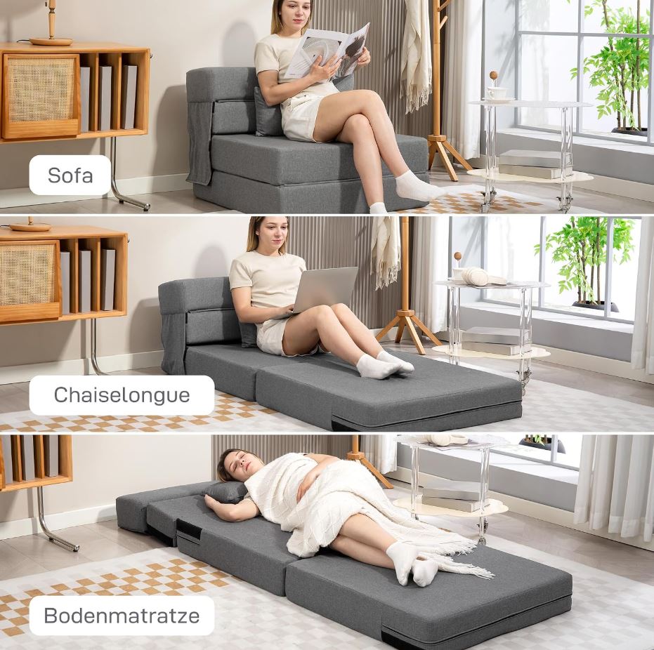 Schlafsessel 3 in 1 mit Leinenoptik, 80 x 80 x 64 cm, Dunkelgrau