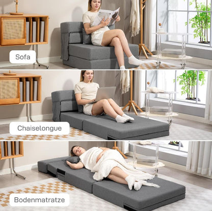 Schlafsessel 3 in 1 mit Leinenoptik, 80 x 80 x 64 cm, Dunkelgrau