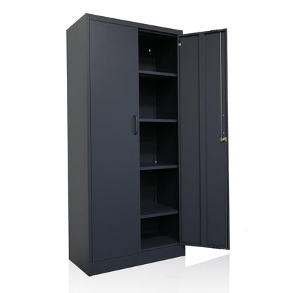 Aktenschrank Mehrzweckschrank mit Schloss, verstellbaren Ablagen, Doppeltüren, Anthrazit, 170 cm