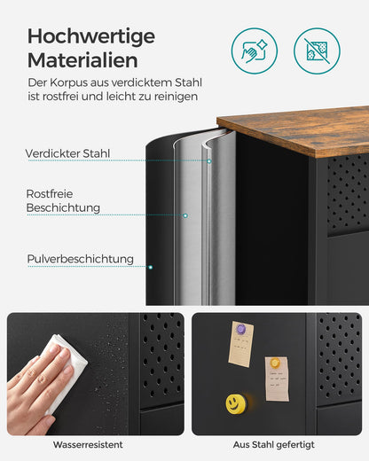 Aufbewahrungsschrank Metallschrank mit Doppeltür, Stahlgestell, Mattschwarz-Rustikales Braun