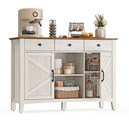 Küchenschrank mit Schublade und Türen, Sideboard, Landhausstil, rustikales Weiß-Honigbraun