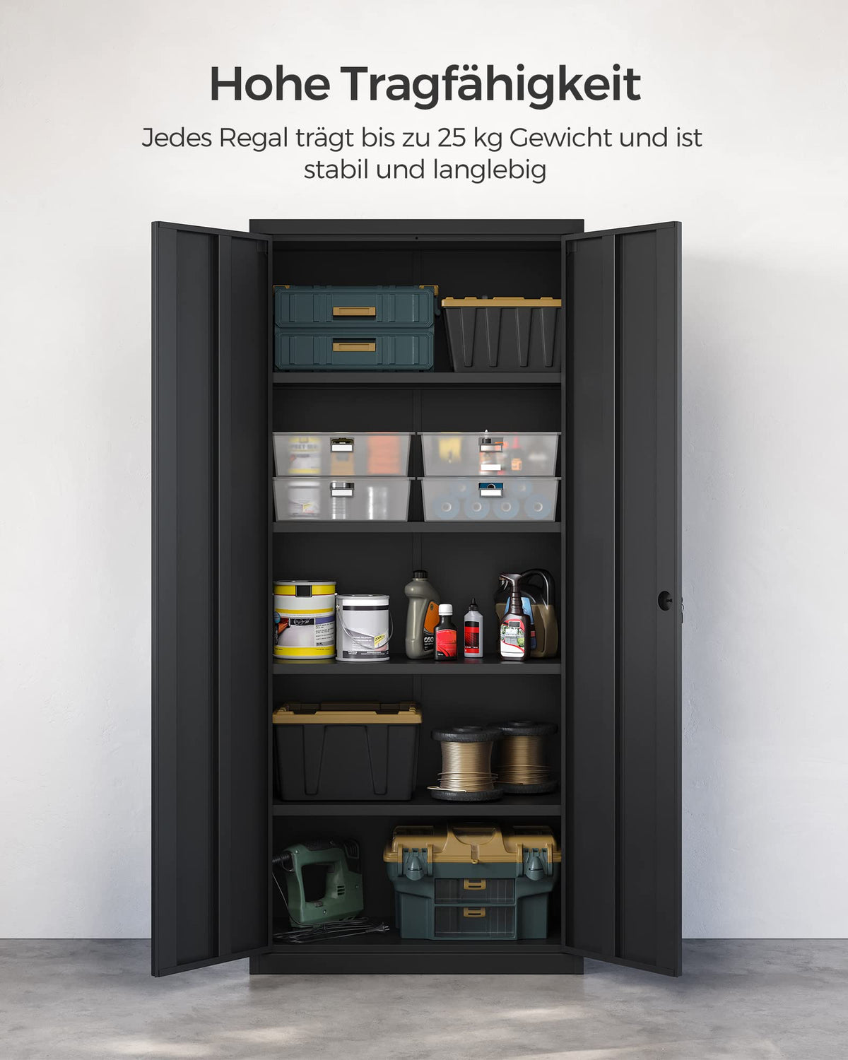 Aktenschrank mit Doppeltüren, Schloss, 5 Ebenen, 80 x 40 x 180 cm