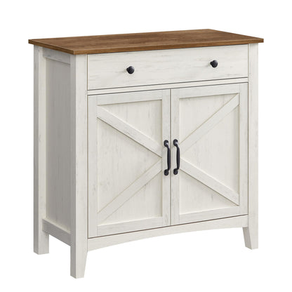 Küchenschrank mit Schublade und Türen, Sideboard, Landhausstil, rustikales Weiß-Honigbraun