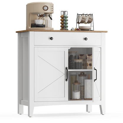 Küchenschrank mit Schublade und Türen, Sideboard, Landhausstil, rustikales Weiß-Honigbraun