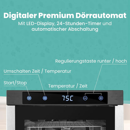 A-Rival Dörrautomat aus Edelstahl – Touch-Bedienung, 24-Std-Timer, 6 Trockengitter