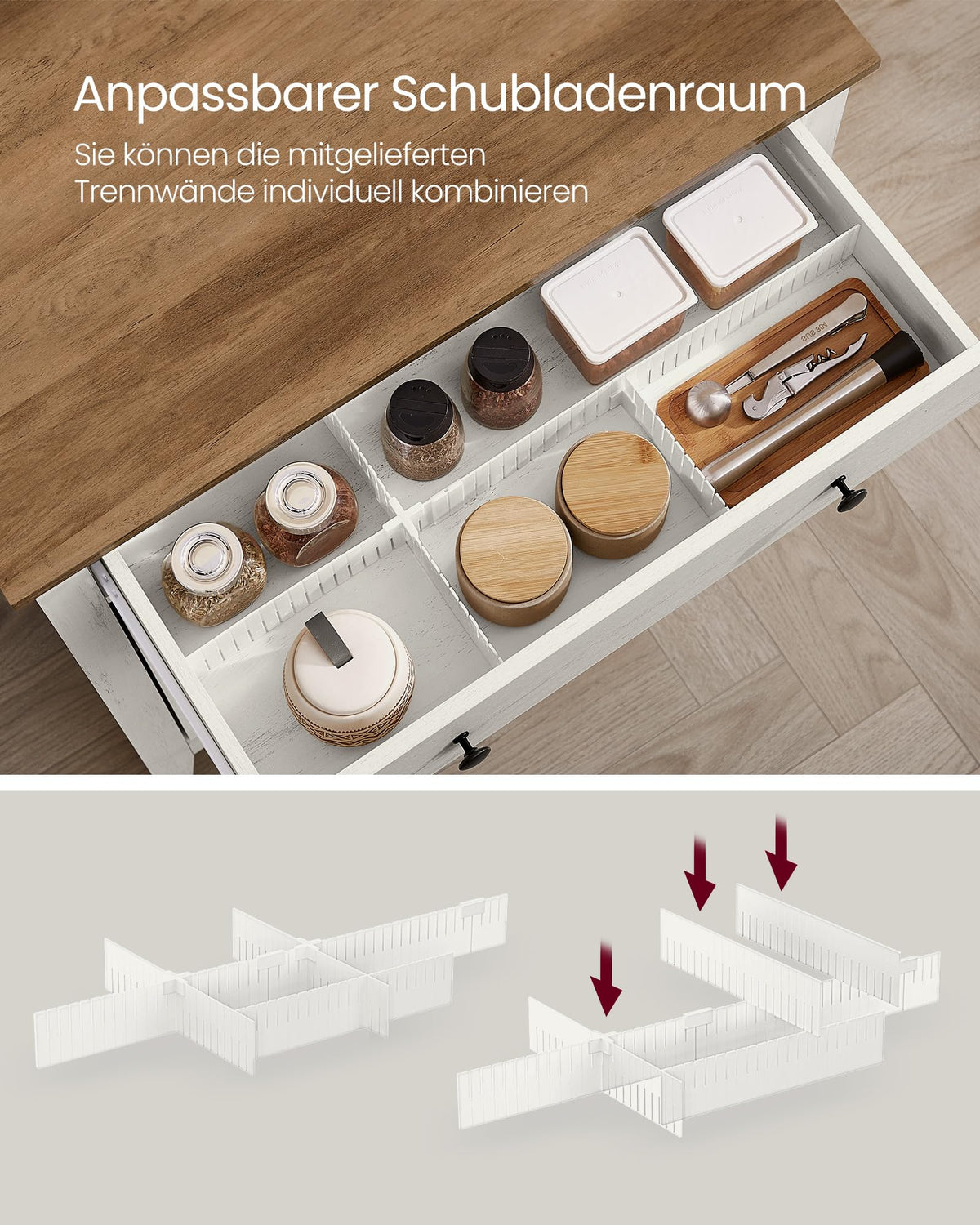 Küchenschrank mit Schublade und Türen, Sideboard, Landhausstil, rustikales Weiß-Honigbraun