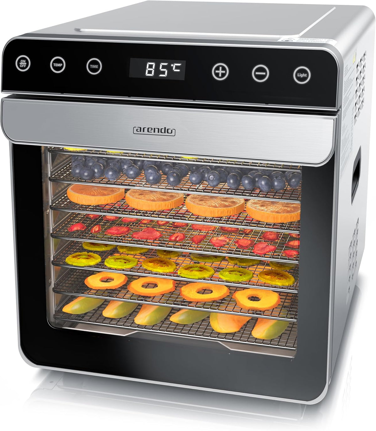 Arendo Dörrautomat Edelstahl – 8 Fächer, 700W, 35–85°C, BPA-frei