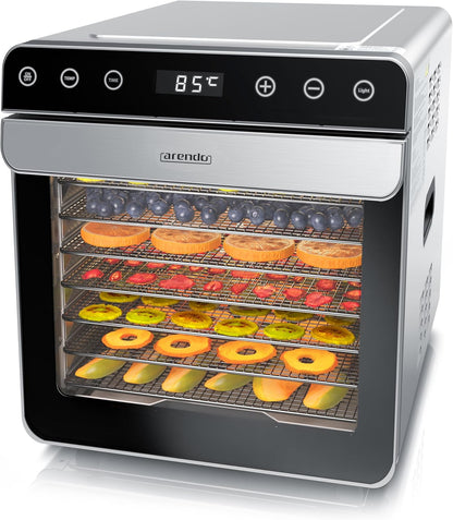 Arendo Dörrautomat Edelstahl – 8 Fächer, 700W, 35–85°C, BPA-frei