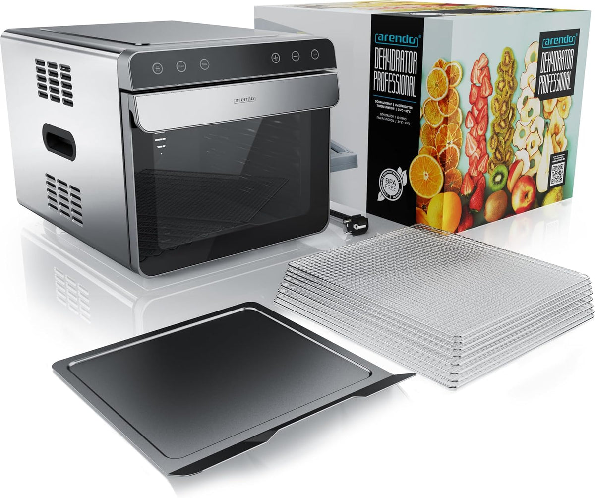 Arendo Dörrautomat Edelstahl – 8 Fächer, 700W, 35–85°C, BPA-frei
