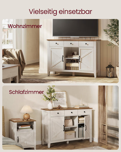 Küchenschrank mit Schublade und Türen, Sideboard, Landhausstil, rustikales Weiß-Honigbraun