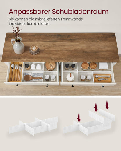 Küchenschrank mit Schublade und Türen, Sideboard, Landhausstil, rustikales Weiß-Honigbraun