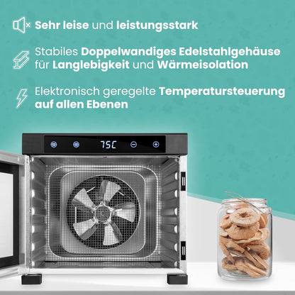 A-Rival Dörrautomat aus Edelstahl – Touch-Bedienung, 24-Std-Timer, 6 Trockengitter