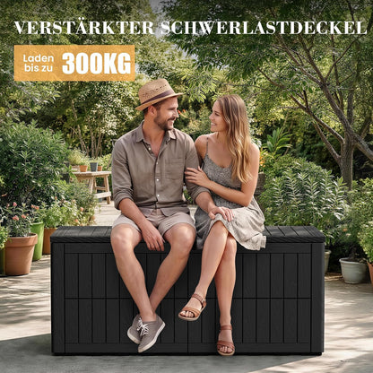 Amopatio Auflagenbox 680L – XXL Gartenbox wasserdicht aus Harz, abschließbar