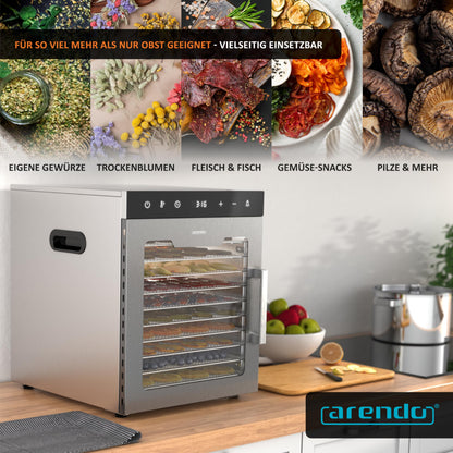 Arendo Dörrautomat Edelstahl 8-fach – 500W, 30–90°C, GS-geprüft