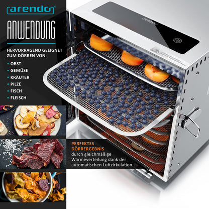 Arendo Dörrautomat Edelstahl 8-fach – 500W, 30–90°C, GS-geprüft