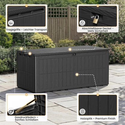 Amopatio Auflagenbox 680L – XXL Gartenbox wasserdicht aus Harz, abschließbar