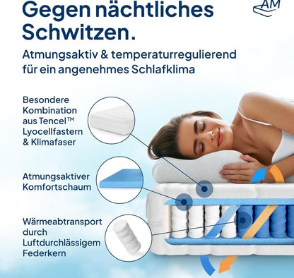 Taschenfederkernmatratze 90x200cm H3 24cm Premium, Made in Germany