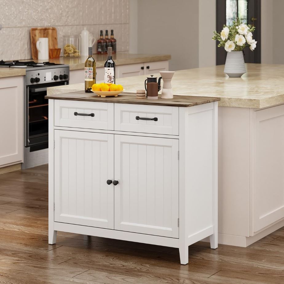 Küchen-Sideboard, Buffet-Schrank mit 2 Schubladen, 2 Türen und Arbeitsplatte