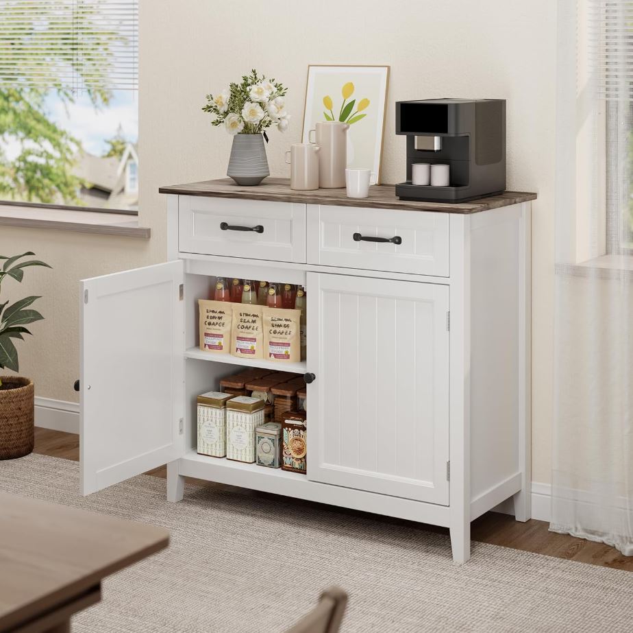 Küchen-Sideboard, Buffet-Schrank mit 2 Schubladen, 2 Türen und Arbeitsplatte