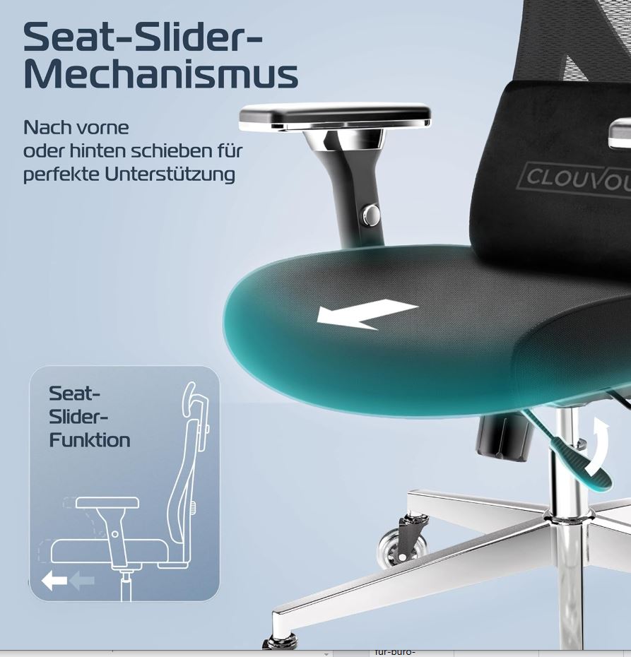 Ergonomischer Bürostuhl mit Lendenwirbelstütze, bis 150 kg, 195 cm