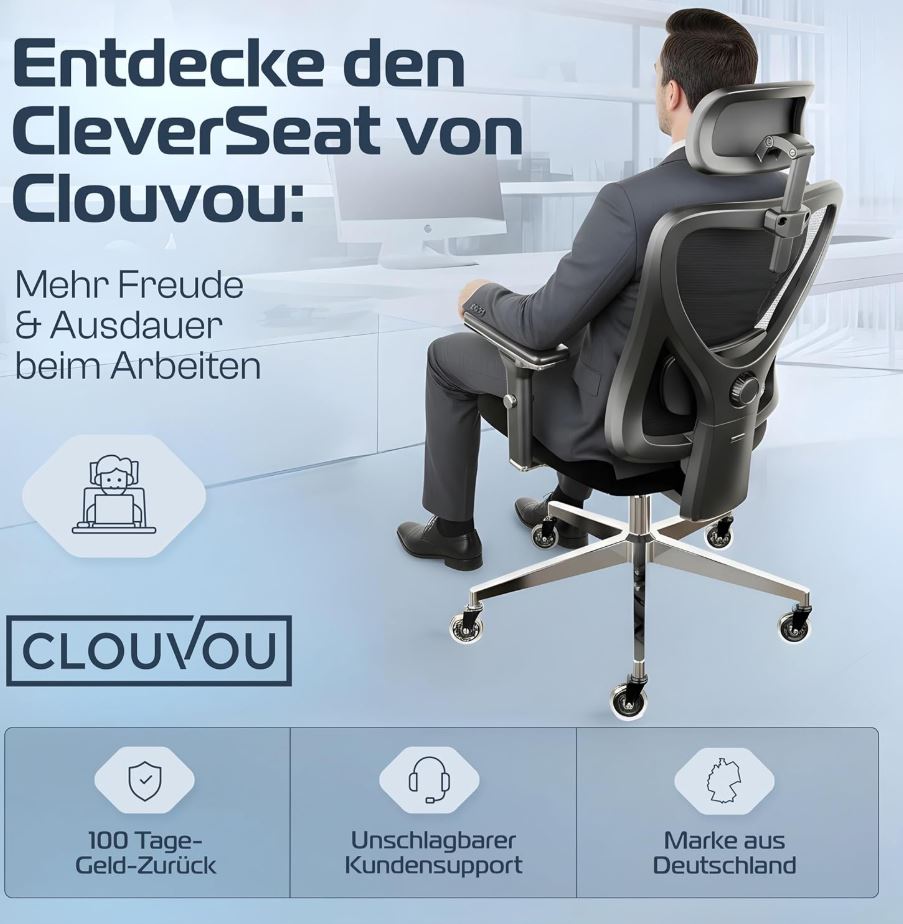 Ergonomischer Bürostuhl mit Lendenwirbelstütze, bis 150 kg, 195 cm
