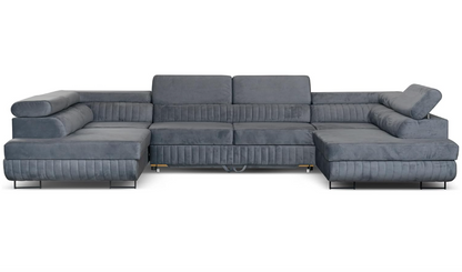 Ecksofa U-Form mit Schlaffunktion & 2 Bettkästen, Wasserabweisend & Haustierfreundlich