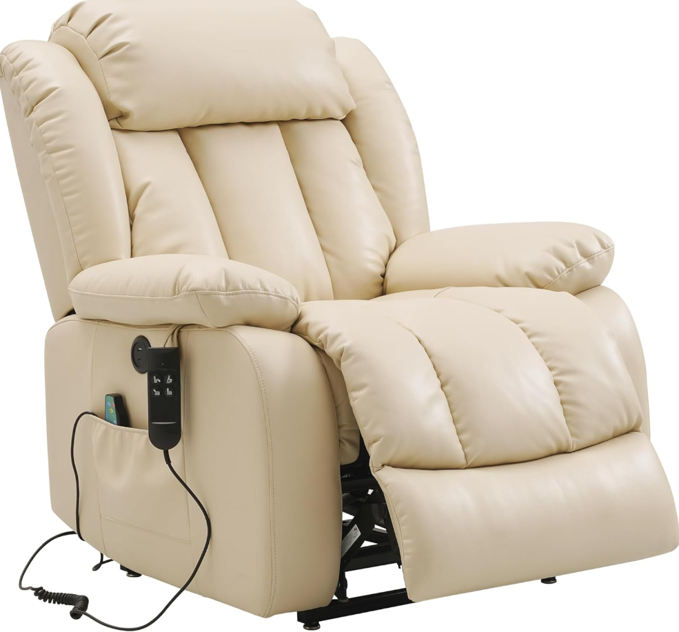 Elektrischer Relaxsessel mit 2 Motoren, Aufstehhilfe, Massage & Heizung, 180° Liegefunktion