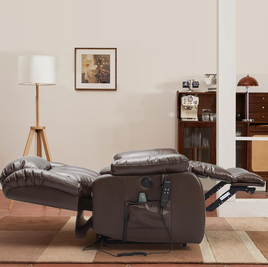 Elektrischer Relaxsessel mit 2 Motoren, Aufstehhilfe, Massage & Heizung, 180° Liegefunktion