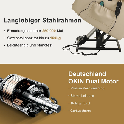 Elektrischer Relaxsessel mit 2 Motoren, Aufstehhilfe, Massage & Heizung, 180° Liegefunktion