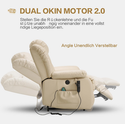 Elektrischer Relaxsessel mit 2 Motoren, Aufstehhilfe, Massage & Heizung, 180° Liegefunktion