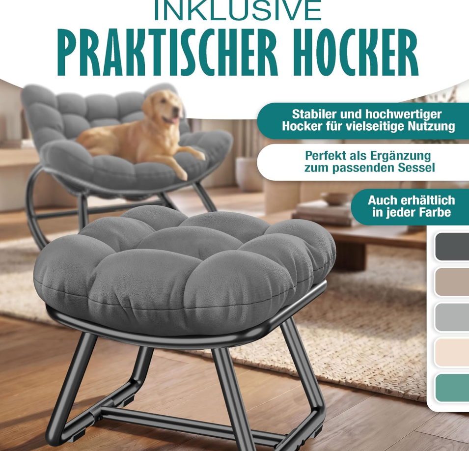 Ergonomischer Schaukelstuhl XXL mit Hocker & Sitzpolster, In- & Outdoor, bis 150 kg