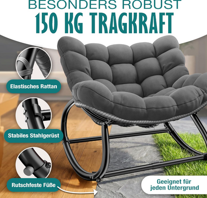 Ergonomischer Schaukelstuhl XXL mit Hocker & Sitzpolster, In- & Outdoor, bis 150 kg