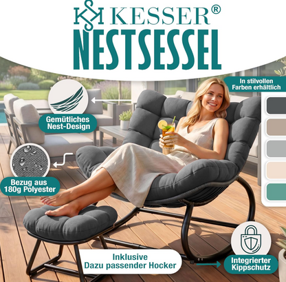 Ergonomischer Schaukelstuhl XXL mit Hocker & Sitzpolster, In- & Outdoor, bis 150 kg