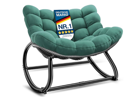 Ergonomischer Schaukelstuhl XXL mit Hocker & Sitzpolster, In- & Outdoor, bis 150 kg