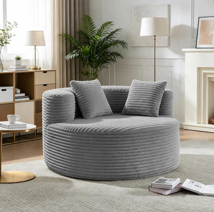 Runder Cord-Loungesessel 110 cm mit 2 Kissen, Grau