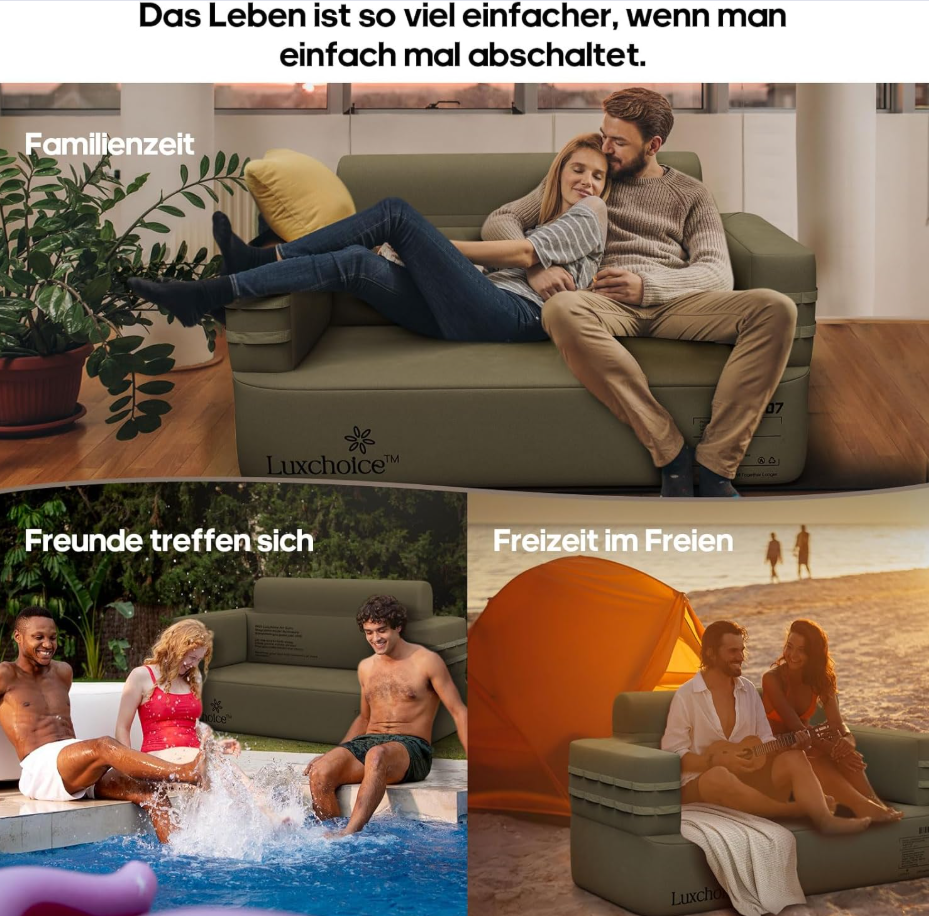 Aufblasbares Camping Sofa mit USB-Pumpe, 300 kg Traglast, Tragbar