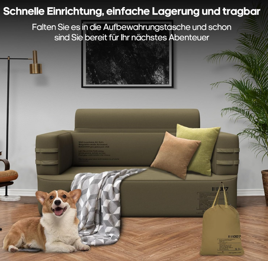 Aufblasbares Camping Sofa mit USB-Pumpe, 300 kg Traglast, Tragbar