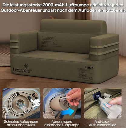 Aufblasbares Camping Sofa mit USB-Pumpe, 300 kg Traglast, Tragbar