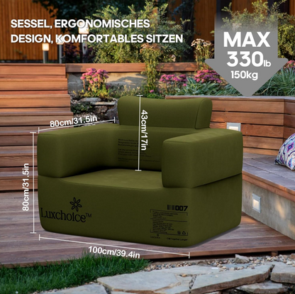 Aufblasbares Camping Sessel mit USB-Pumpe, 150 kg Traglast, Tragbar
