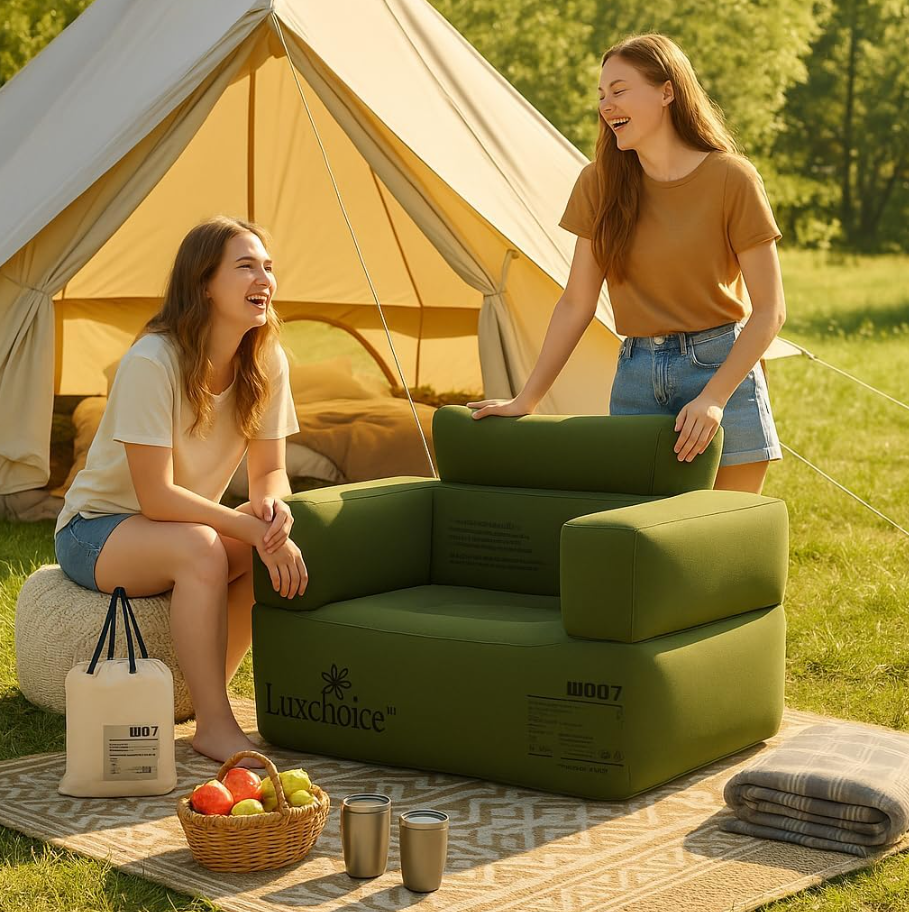 Aufblasbares Camping Sessel mit USB-Pumpe, 150 kg Traglast, Tragbar