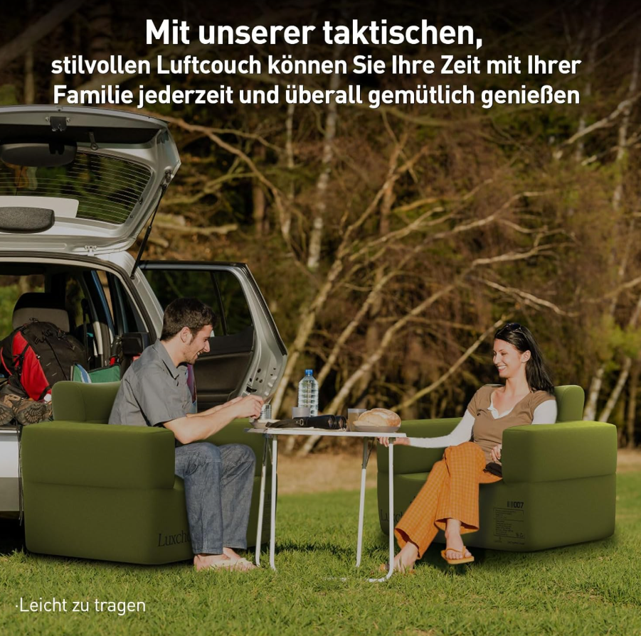 Aufblasbares Camping Sessel mit USB-Pumpe, 150 kg Traglast, Tragbar